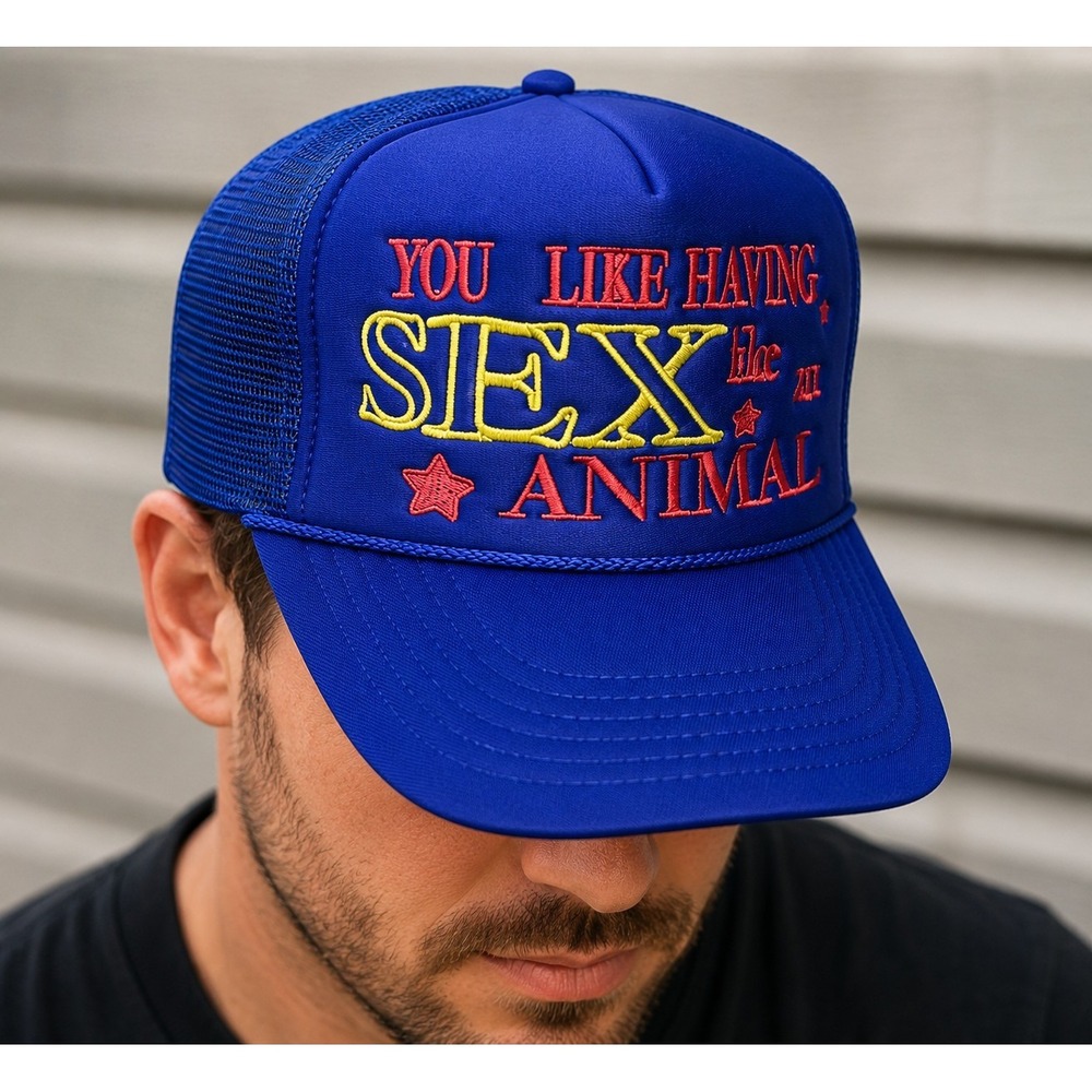Vintage OTTO You Like Having Sex Like An Animal Trucker Blue Snapback Y2K -2284
